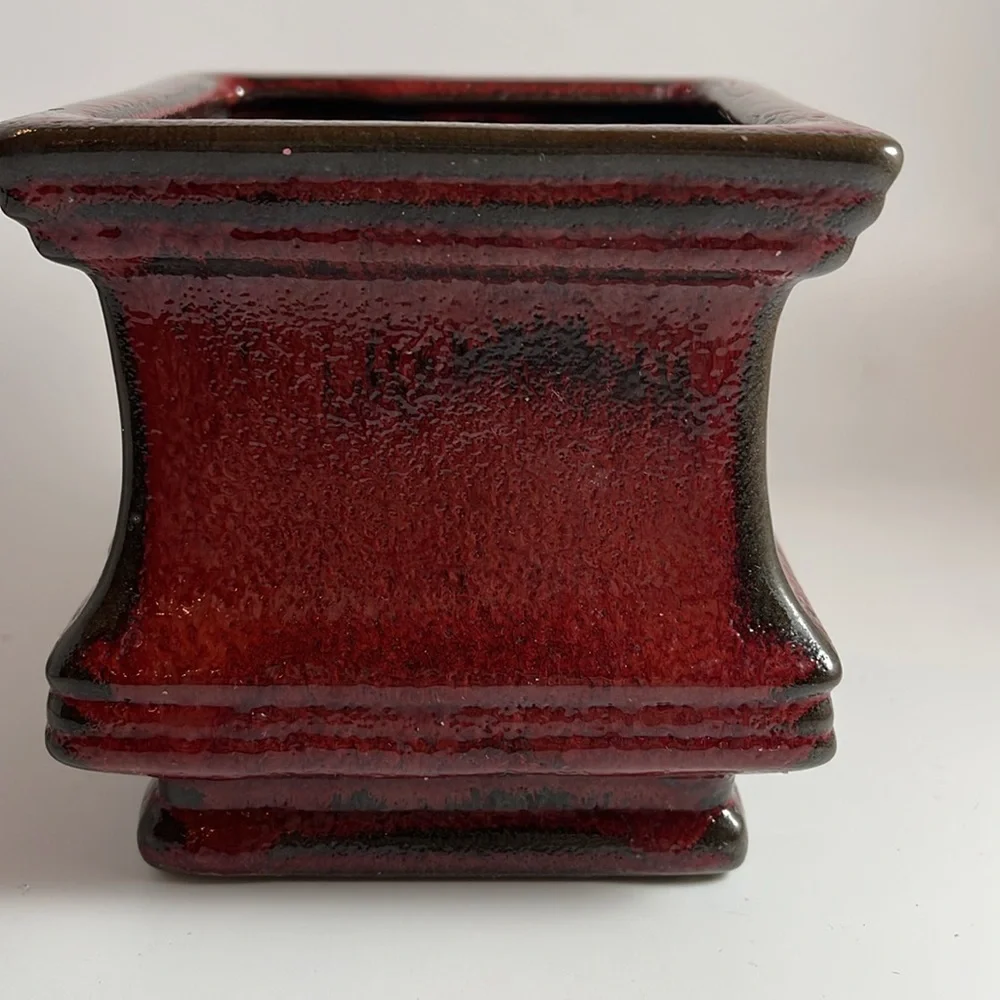 Burgundy Vase Pottery Candle Holder Heavy
